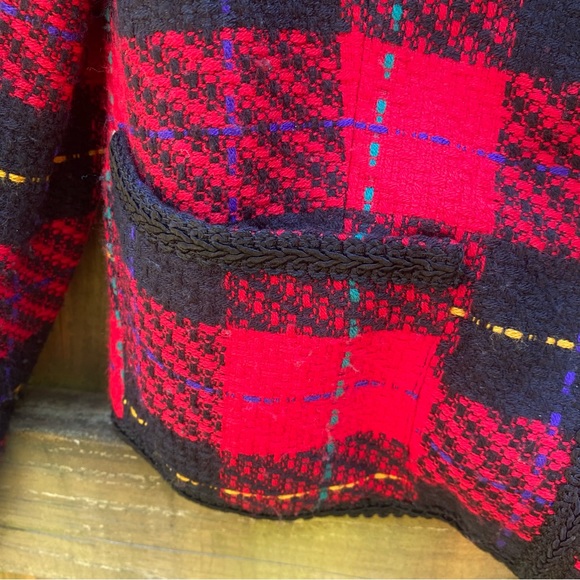 Vintage Requirements red black boucle long sleeve plaid jacket 80s - Picture 7 of 10